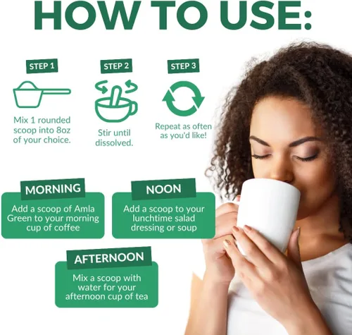 Miniatura 5 de Amla Green Suplemento en polvo de superalimento de té, 20 veces Amla concentrado, mezcla antioxidante de verduras diarias con té Oolong orgánico