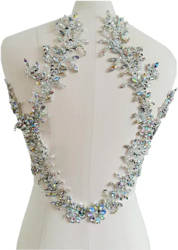 Miniatura 2 de Parches de encaje de piedras brillantes hechos a mano para coser a mano con cuentas y apliques para vestidos, accesorios DIY (AB claro)