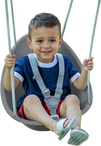 Miniatura 9 de Swurfer Columpio de coco para niños pequeños, cómodo columpio para bebé al aire libre, arnés de seguridad ajustable de 3 puntos, sistema de bloqueo