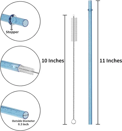 Miniatura 2 de Paquete de 12 popotes de plástico reutilizables con purpurina, 11 pulgadas, transparente, sin BPA, irrompible, con cepillo de limpieza