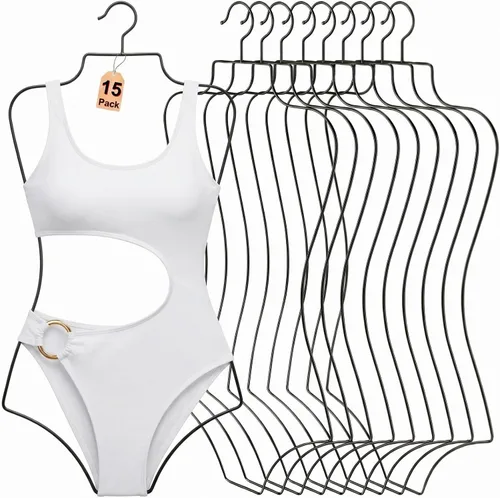 Perchas de lencería negras con forma de cuerpo, paquete de 15 perchas de alambre de metal resistente para traje de baño de brasier, soporte colgante