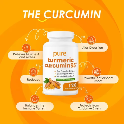 Miniatura 2 de Curcumina de cúrcuma pura de cúrcuma 95 1000 mg - Extracto de pimienta negra Cápsulas veganas 120