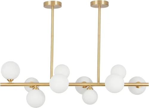 Miniatura 18 de BOKT Lámpara colgante recta de latón dorado con 6 luces, lámpara colgante de Sputnik lineal moderna de mediados de siglo, globo grande, isla