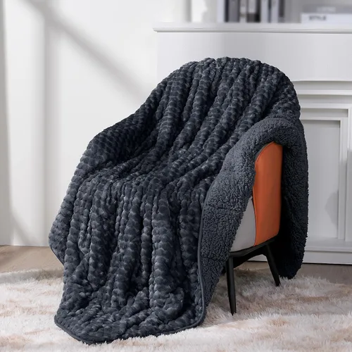 Miniatura 13 de Topblan - Manta de piel sintética para cama y sofá, cobija de sherpa Gris claro