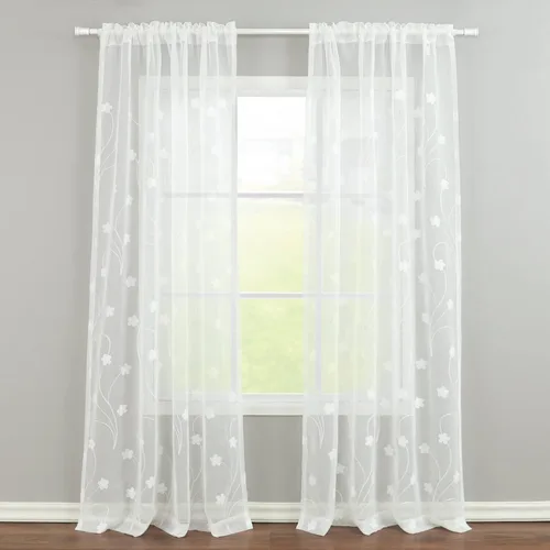 Miniatura 12 de VOGOL Cortinas transparentes con patrón de hojas bordadas, paneles de ventana blancos con ribete de encaje para sala de estar y dormitorio, cortinas