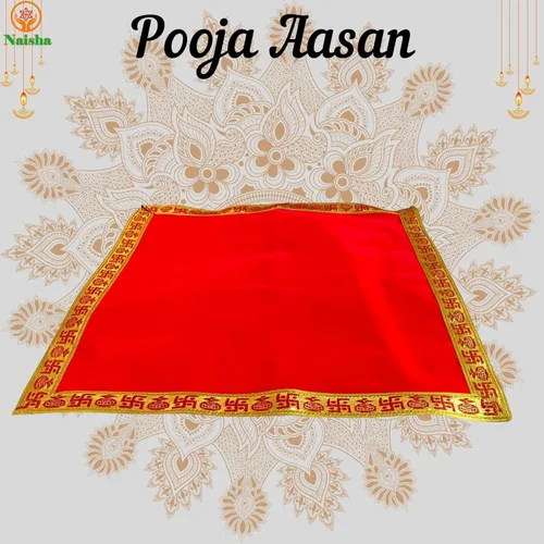 Miniatura 7 de NAISHA Red Pooja Aasan Mat (juego de 2), mandir de tela Puja/altar de 20 x 20 pulgadas, decoraciones multiusos Pooja accesorios de mantenimiento