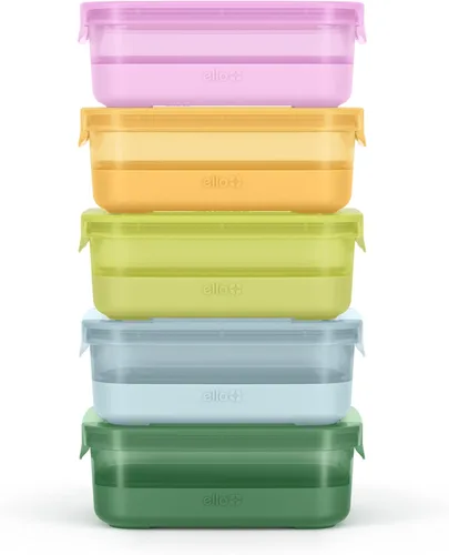 Miniatura 9 de Ello Juego de plástico para preparación de comidas, contenedor de plástico sin BPA, con funda de silicona y tapas herméticas, apto