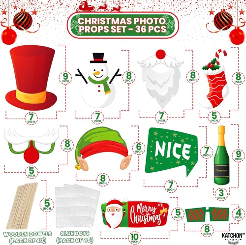 Miniatura 3 de KatchOn, Kit de accesorios para cabina de fotos de Navidad, grande, paquete de 36 Accesorios de fotos de Navidad para fotografía Accesorios