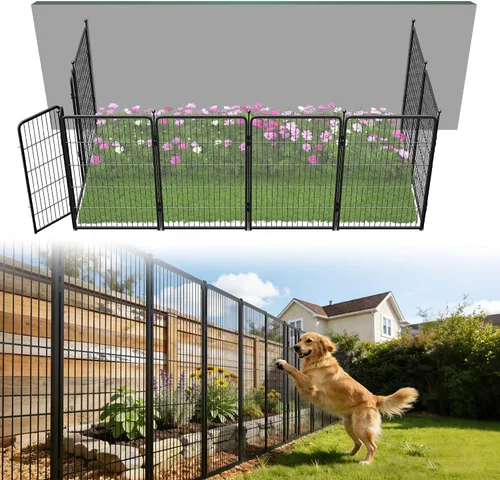 Miniatura 40 de FXW - Valla de jardín metálica y resistente para exteriores, barrera para perros y conejos, fácil instalación, negro, 24 pulgadas de alto x 29.6