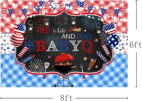 Miniatura 3 de MEHOFOND Telón de fondo con temática de barbacoa rojo blanco y debido para niño y niña, 4 de julio, baby shower, pequeño petardo, Babyq, Día