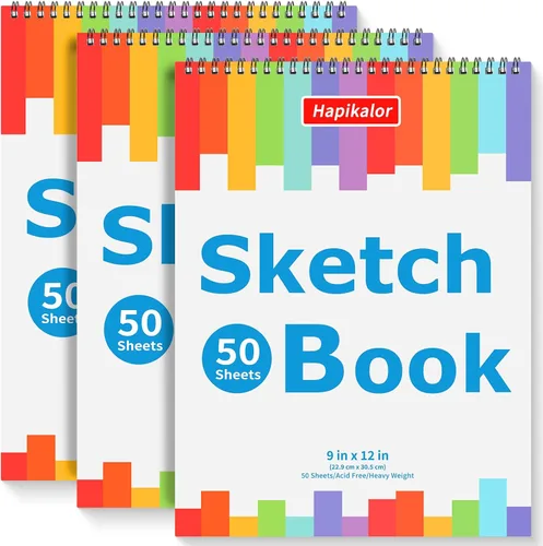 Miniatura 9 de Cuaderno de bocetos de 9 x 12 pulgadas, paquete de 2 blocs de 50 hojas con espiral, cuaderno de bocetos de artista, papel de dibujo libre de ácidos
