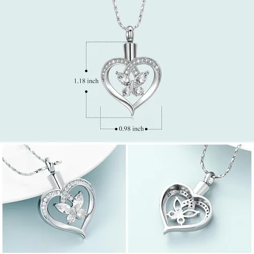 Miniatura 2 de Imrsanl Collares de urna de mariposa para mujeres y niñas, joyería de cremación con piedra natal, colgante para cenizas humanas, medallón