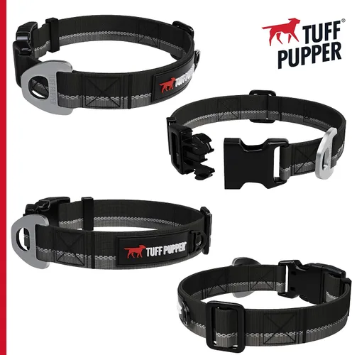 Miniatura 7 de Tuff Pupper Collar de perro resistente Reflectante con clip de correa de aluminio con anillo en D Accesorio de etiqueta de identificación
