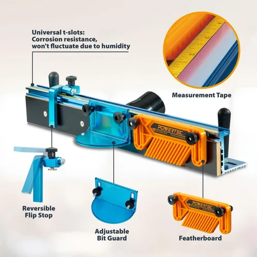 Miniatura 2 de POWERTEC Kit de valla de mesa de enrutador, sistema de lujo, 3-3/8 pulgadas de alto, 24 pulgadas de largo, mesa de enrutamiento para carpintería