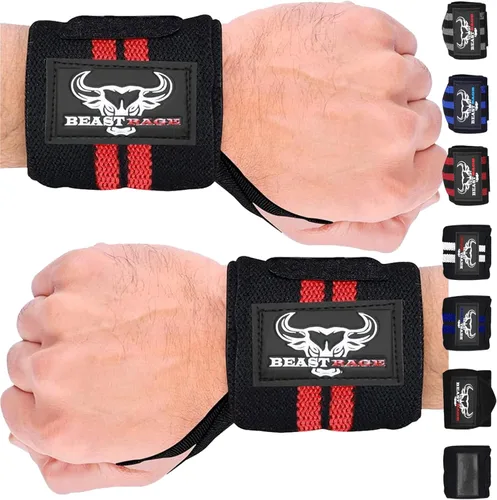 BEAST RAGE Muñequeras para levantamiento de pesas, correas de levantamiento ajustables con lazo para el pulgar para un mejor apoyo en el gimnasio,