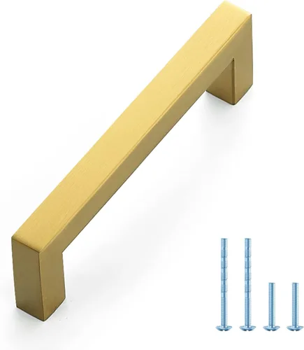 Miniatura 11 de Ravinte Paquete de 5 tiradores dorados de latón brusehed de 3 pulgadas para gabinetes de cocina, herrajes de cocina cuadrados dorados para gabinete