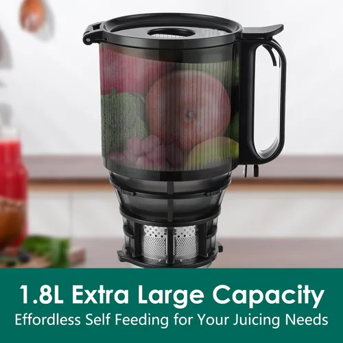 Miniatura 7 de Exprimidor de prensa en frío, exprimidor de masticación lenta con canal de alimentación extra grande de 5.3 pulgadas para frutas y verduras enteras