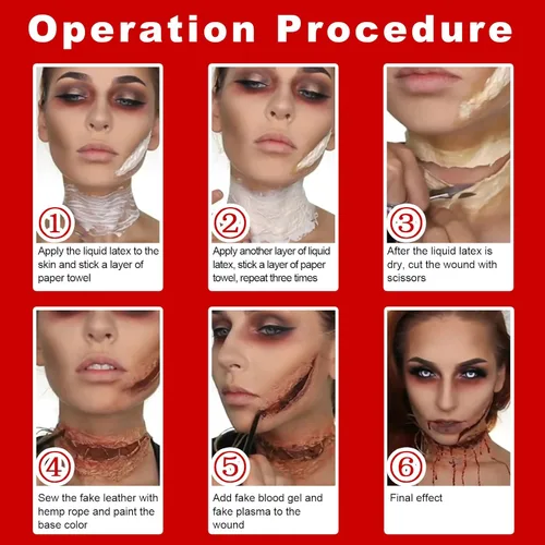 Miniatura 6 de Kit de maquillaje SFX de látex líquido, líquido de látex de 2.1 onzas con gel de sangre falsa coagulada, sangre para chorros y esponja de punteado