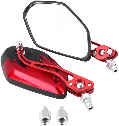1 par 0.315 in 0.394 in universal motocicleta retrovisor espejos scooter aluminio llama patrón espejo vista lateral (rojo)