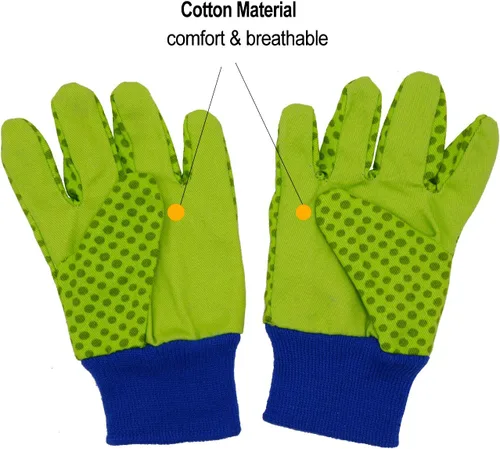 Miniatura 3 de HANDLANDY 2 pares de guantes de jardinería para niños, niñas y niños, guantes de trabajo de jardín (mariquita verde y puntos, M)