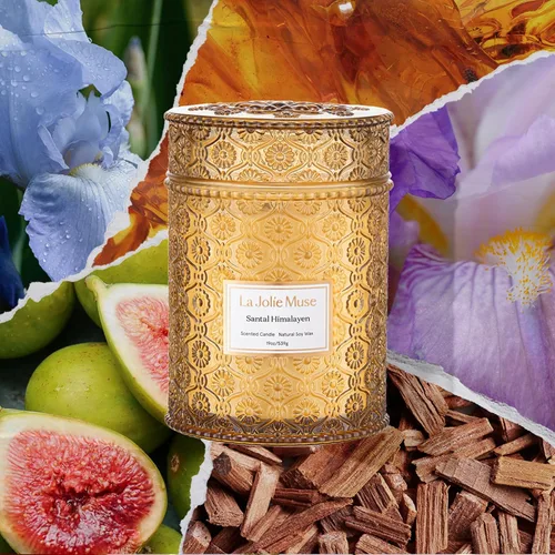 Miniatura 2 de LA JOLIE MUSE Wood Wick - Velas de cera de soya con aroma a sándalo de 19.4 onzas en frasco de vidrio, mecha de madera, grande, 90 horas de Santal