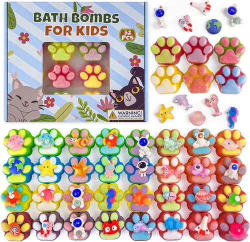 Miniatura 8 de Bomba de baño de patas para niños con juguetes sorpresa en el interior, 12 piezas coloridas hechas a mano de bola de baño natural con juguetes