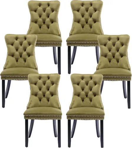 Miniatura 77 de Silla de comedor copetuda moderna de terciopelo para comedor, sillas de comedor tapizadas con remache de clavo, anillo trasero para cocina, comedor