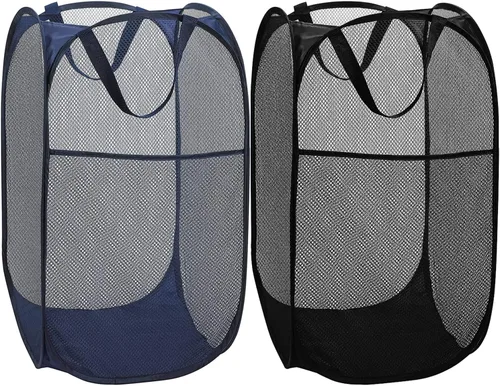 Miniatura 12 de BATTOO Cesta de lavandería emergente de malla fuerte de lujo con bolsillo lateral, plegable para cuarto de lavandería, baño, habitación de niños