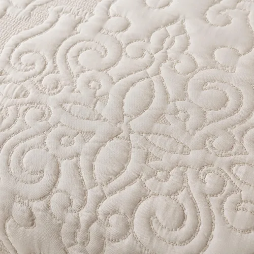 Miniatura 5 de NEWLAKE - Juego de cubrecama reversible de microfibra bordada con patrón floral en relieve en jacquard beige, tamaño queen