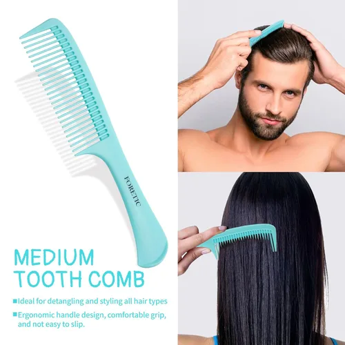 Miniatura 4 de Juego de peines para el cabello para mujeres y hombres, peine de dientes de 3 piezas de ancho, peine de cola de rata de diente fino, peine