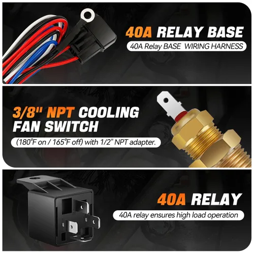 Miniatura 7 de Auto Dynasty Ventilador de radiador eléctrico, conjunto universal de ventilador de refrigeración de radiador de 7 pulgadas con kit de relé de Negro