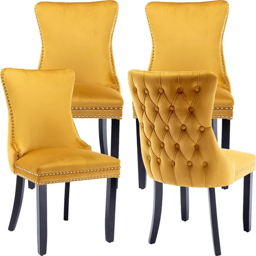 Miniatura 9 de Velvet Dining Chairs Set of 2, Tufted High Chairs with Nailhead Trim, Pull Ring, Black Solid Wood Legs, Elegant Upholstered Accent Chairs for Dining