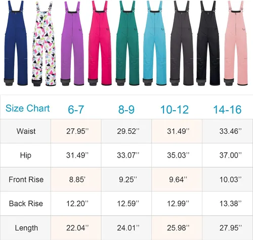 Miniatura 7 de CREATMO US Baberos de nieve para niñas, pantalones de esquí impermeables, aislados, overoles de invierno