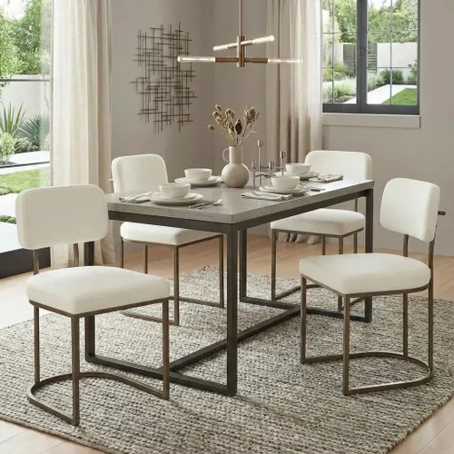 Miniatura 6 de KISLOT Juego de 2 sillas de comedor, sillas de cocina modernas tapizadas con respaldo ergonómico, cojín de tela y patas de metal curvas de dibujo