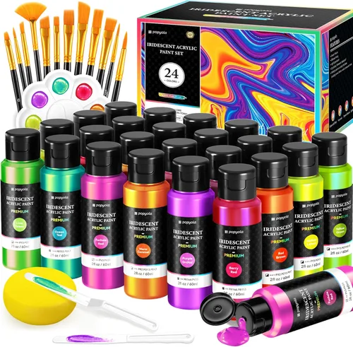 Miniatura 19 de Juego de 64 pinturas acrílicas con 12 pinceles, 2 cuchillos y paleta, 48 colores (2oz/60ml) Pintura artesanal para adultos, niños, artistas
