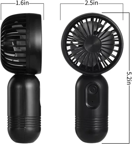 Miniatura 6 de VanSmaGo - Mini ventilador portátil de mano con 3 velocidades para viajes, ventilador de pestañas recargable por USB, funciona con pilas, negro