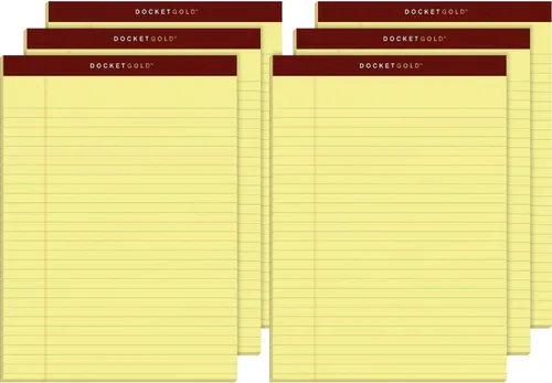 Tops Docket - Bloc de escritura dorado, 8-12 x 11-34 pulgadas, regla legal, papel canario, perforado, 50 hojas, paquete de 6 (63956)