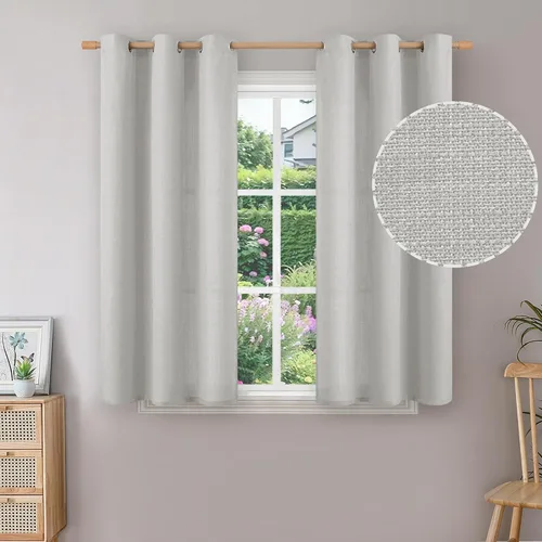 Miniatura 94 de BGment Cortinas de Lino Beige de 63 Pulgadas de Largo 2 Paneles - Tratamientos para Ventanas con Textura de Arpillera Filtrantes de Luz Cortinas