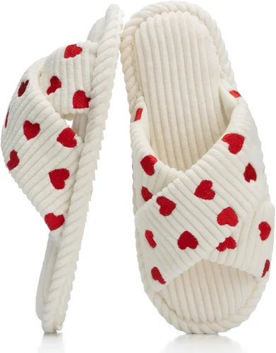 Miniatura 10 de GOEWY - Pantuflas para mujer con espuma viscoelástica para el hogar, con entretejido de pana, tiras cruzadas, con punta abierta, sandalias cómodas