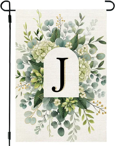 Miniatura 22 de CROWNED BEAUTY Bandera de jardín con monograma, letra inicial A de 12 x 18 pulgadas, doble cara para Outsdie, pequeña flor de primavera, apellido