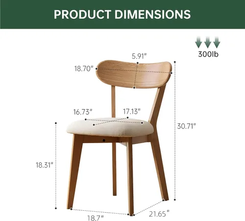 Miniatura 3 de Sillas de comedor de roble macizo 100%, silla de comedor moderna de mediados de siglo con respaldo curvo, sillas de comedor tapizadas en tela