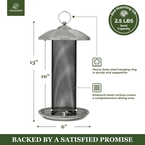 Miniatura 4 de Comederos para pinzones de Kingsyard para exteriores colgantes, comedero de pájaros de tubo de malla metálica para semillas de nyjer/cardo, 2.5 Gris