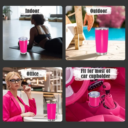 Miniatura 6 de Vaso de viaje de café de 20 onzas a granel con tapa, acero inoxidable de doble pared aislada al vacío, tazas con recubrimiento en polvo, para Rosa