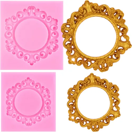 Molde de silicona para marco de fotos, molde de fondant para cupcakes, decoración de pasteles, pasta de goma de arcilla polimérica, juego de 2