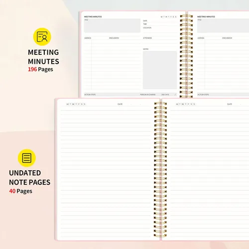 Miniatura 2 de SUNEE Cuaderno de reuniones para el trabajo con pestañas adhesivas, 160 páginas, planificador de proyectos de tamaño A4, agenda de reuniones