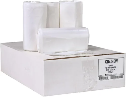 Aluf Plastics Bolsas de basura de 45 galones, 40 x 46 pulgadas, color blanco (paquete de 100), para baño, hogar, oficina y basura ligera, rollos sin
