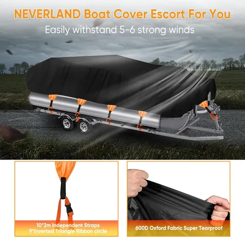Miniatura 5 de NEVERLAND Funda para Barco Impermeable de Alta Resistencia Funda para Lancha Pontón Lona de Poliéster de Grado Marino Cubierta Remolcable Se Adapta
