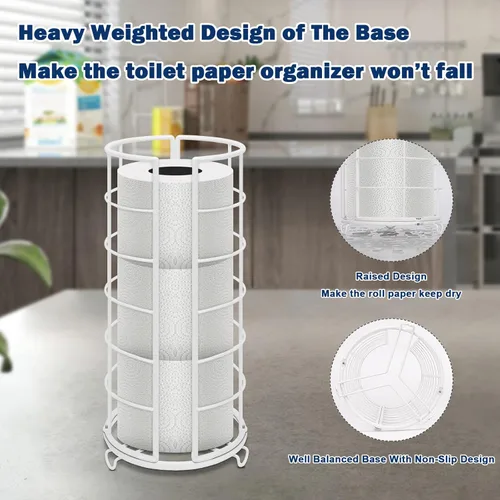 Miniatura 4 de NearMoon soporte organizador de papel higiénico, soporte de pie para 3 rollos de almacenamiento de tisú, accesorio de baño de metal, soporte