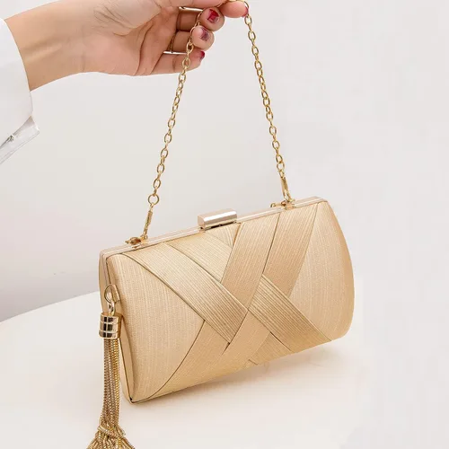 Miniatura 4 de Elegante bolso de mano de seda con colgante de borla para mujer, para novia, boda, graduación, fiesta de noche