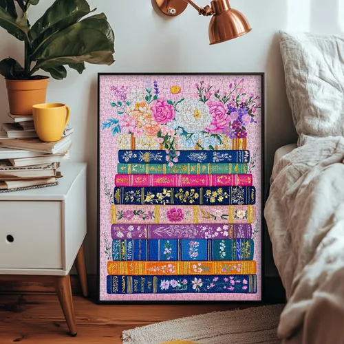 Miniatura 5 de PICKFORU - Rompecabezas de 1000 piezas con diseño de flores silvestres para adultos, diseño floral de primavera imposible para amantes de los libros
